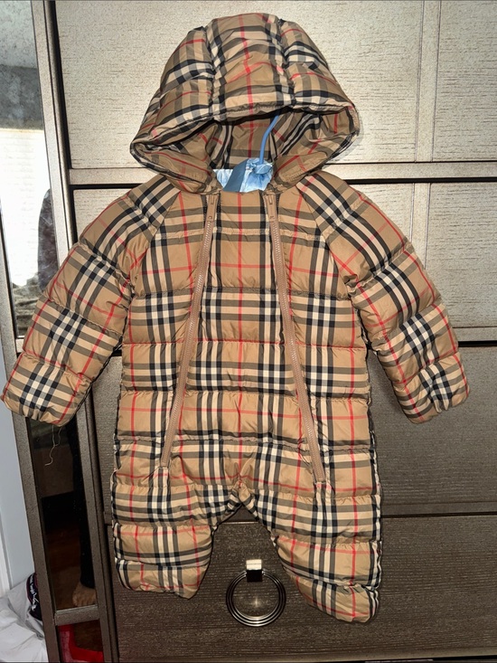 Burberry Other - Burberry baby snowsuit Tan Plaid Baby Jacket with Blue Lining